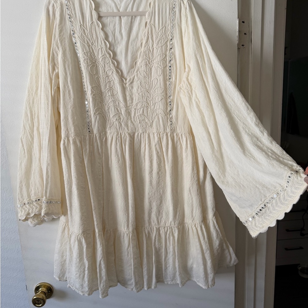 Hippie Bell Sleeves Tunic Dress with Embroidered Details
